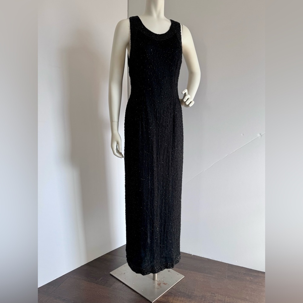 Vintage Laurence Kazar Black Beaded Maxi Dress. Size: Large